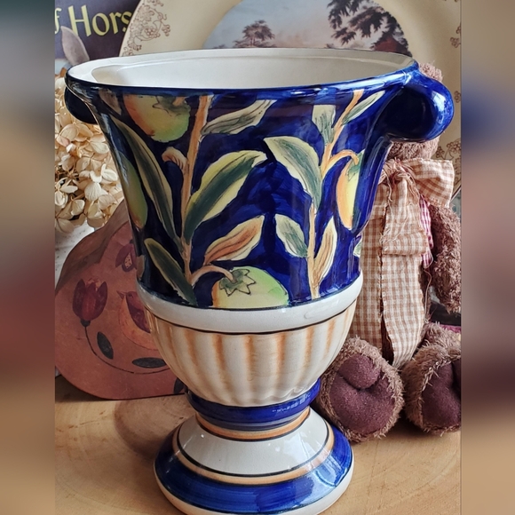 Vintage Handpainted Blue Botanical Vase - Picture 2 of 4